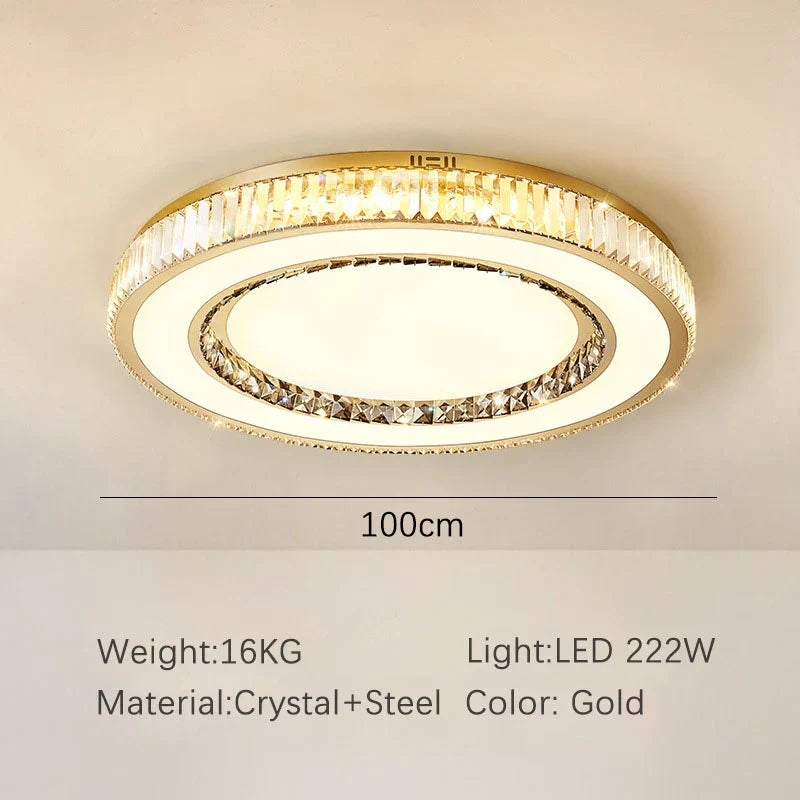 Gold Crystal Ceiling Lamp Double Layer Modern Chandelier Led Glossy Bedroom Decor