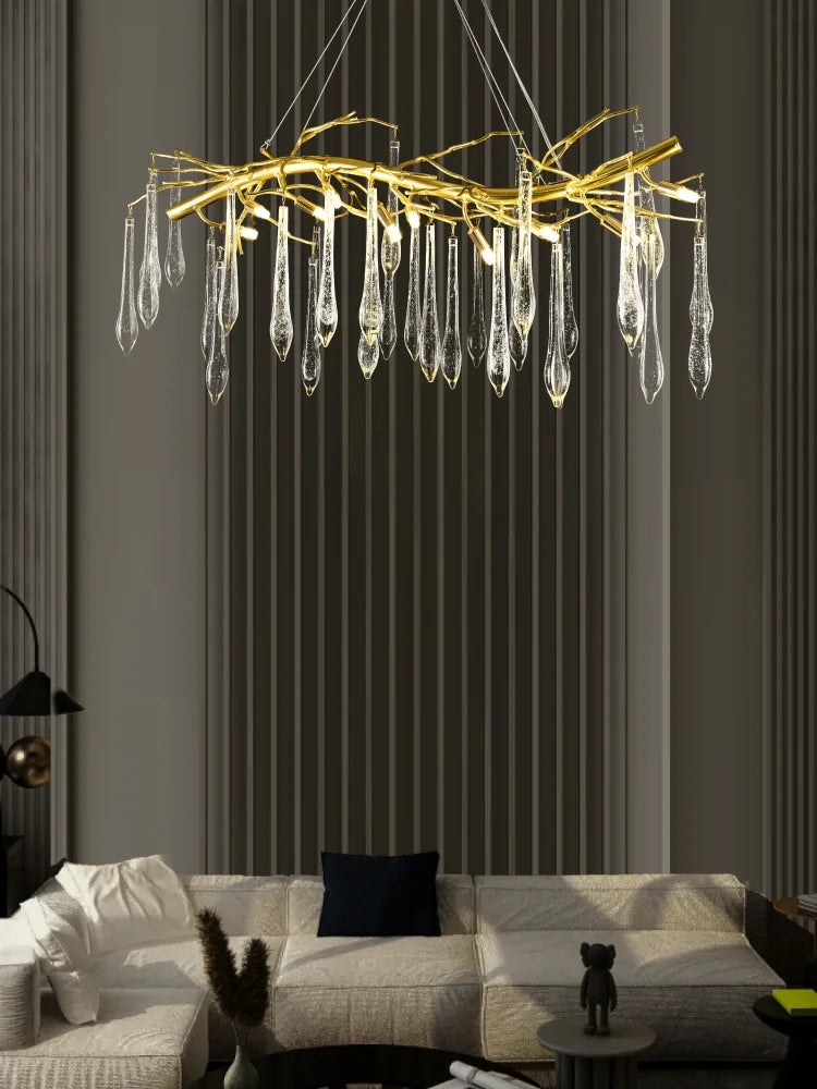 Large Droplet Crystal Chandelier: Modern Bedroom & Restaurant Pendent Lamp