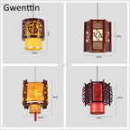Sheepskin Lantern Pendant Light - Vintage Chinese Style Wooden Hanging Lamp