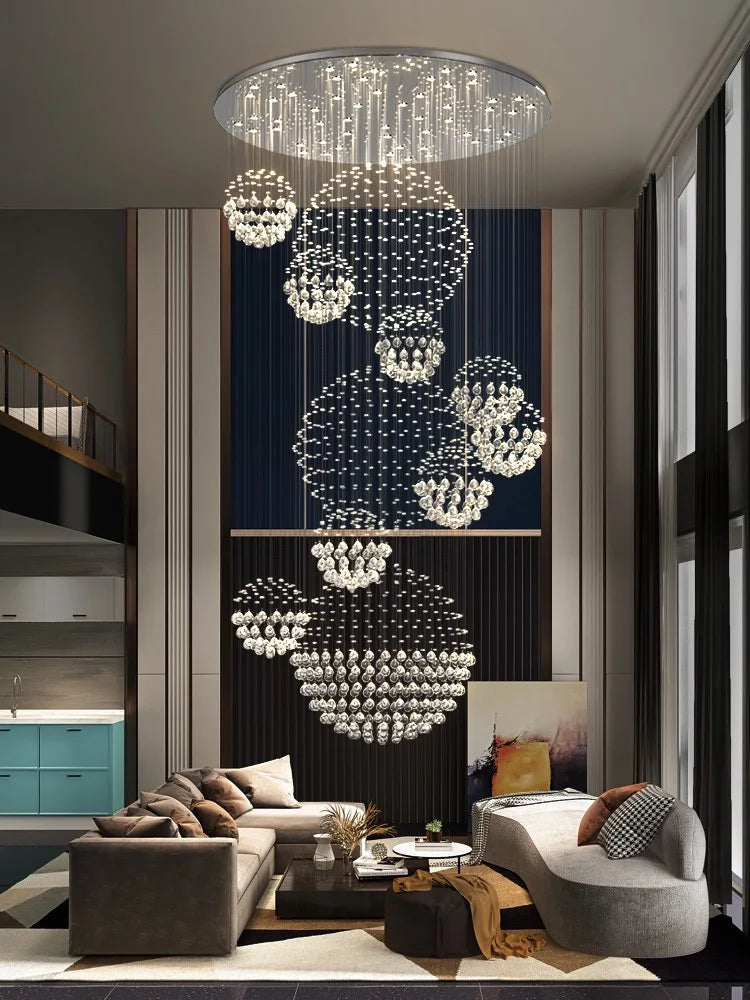 Crystal Ball Chandelier: Modern LED Spiral Pendant Light for Staircase, Living Room, Lobby
