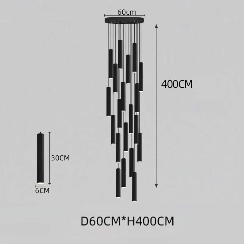 Black LED Crystal Staircase Chandelier: Modern Nordic Design, Creative Island Hanging Lamp