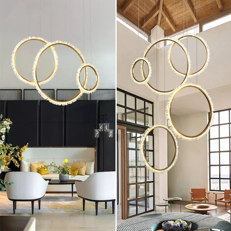 Round Circle LED Crystal Chandelier for Dining Table and Exhibition Hall