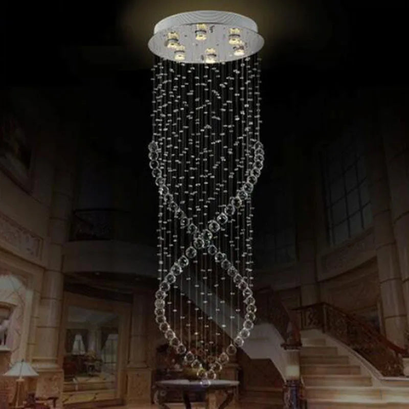 Crystal Chandelier: LED Light Fixture for Villa Hall Stairs.