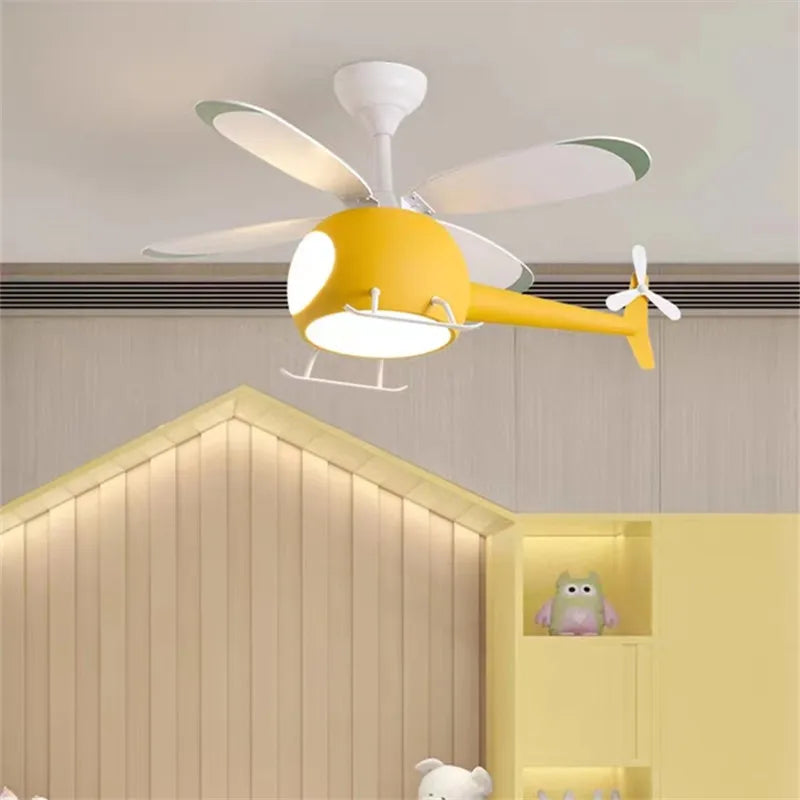 Helicopter Ceiling Fan Chandeliers: Nordic Creative Kids Room Decor Lamp