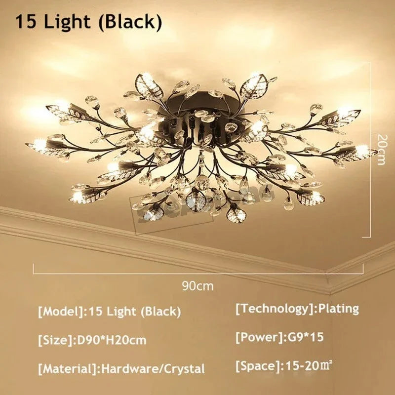 Crystal Ceiling Chandelier LED Light Fixture for Living Room Bedroom Kitchen