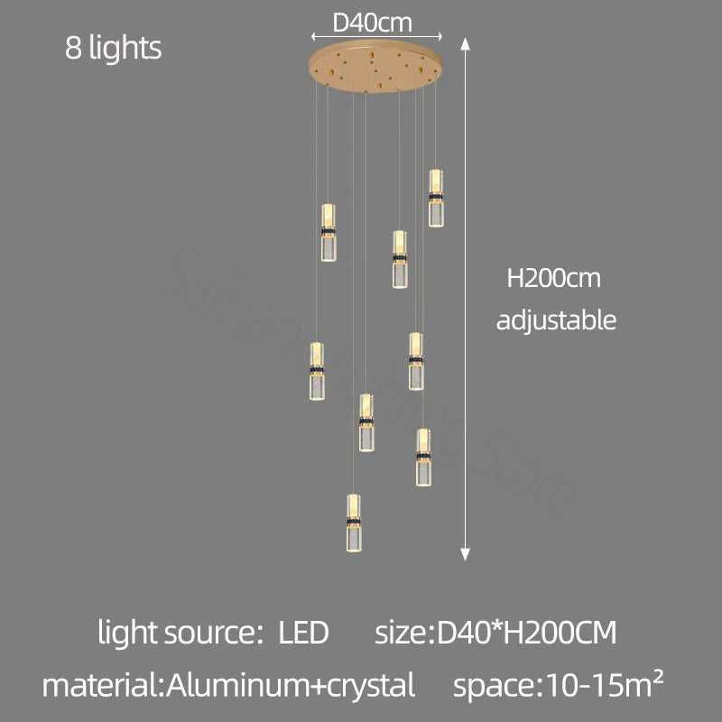 Crystal Columnar Chandelier Stair Light for Home, Restaurant, Bar, and Villa