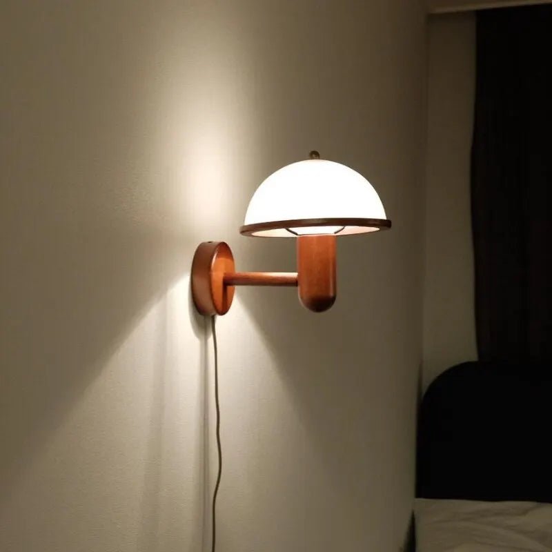 Mushroom Wall Lamp Wood Acrylic Light Bedroom Living Room Decorative Sconce