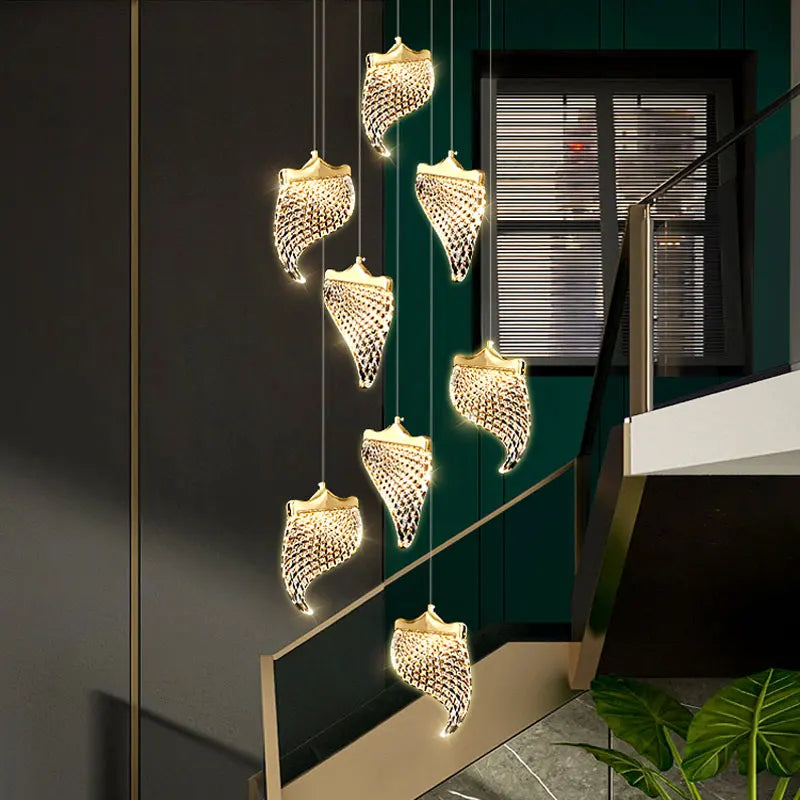 LED Staircase Chandelier: Modern Loft Lighting Fixture for Living & Dining Room