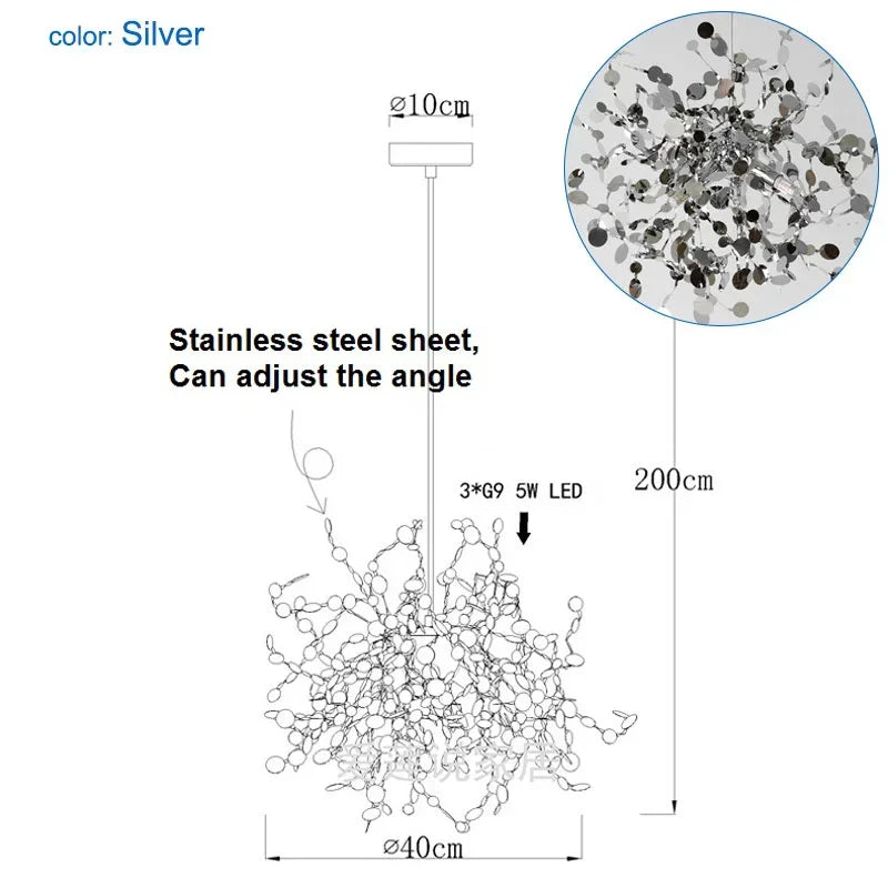 Stainless Steel Led Pendant Light for Dining Living Hotel Room_Hanging G9 Fixture