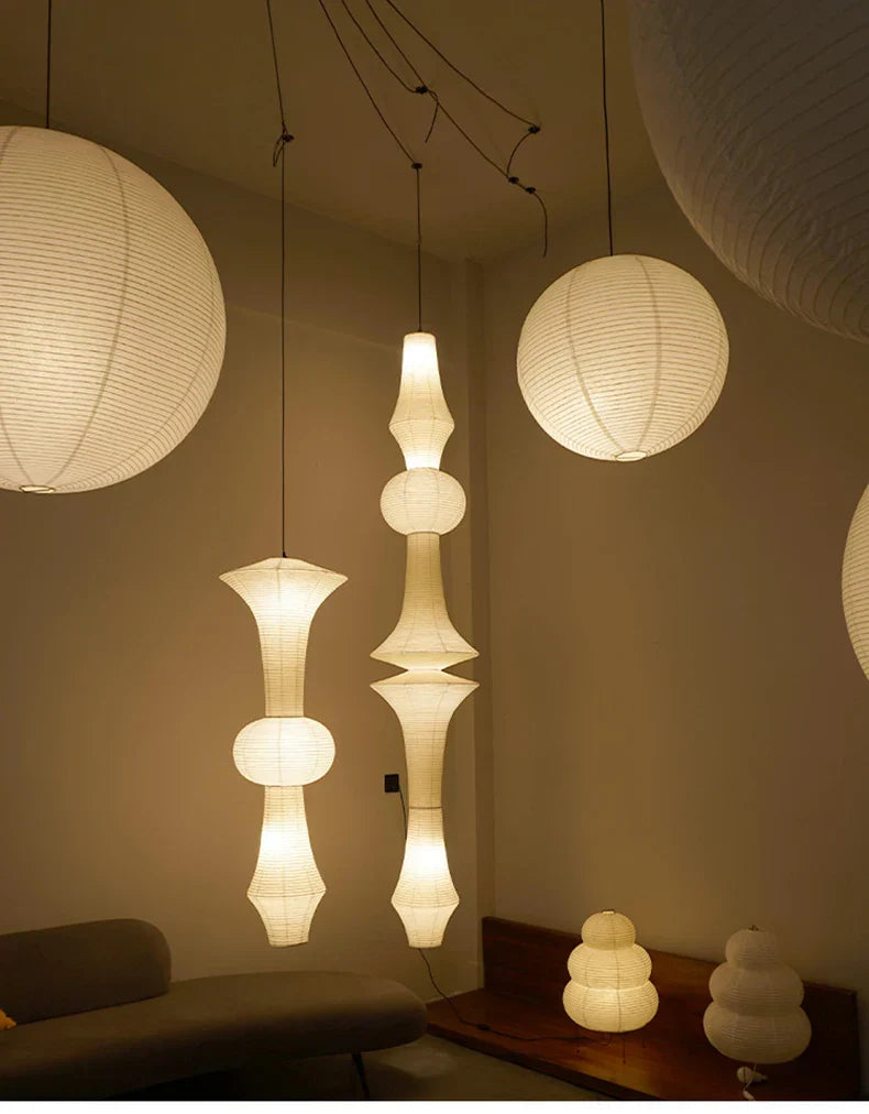 Akari Rice Paper Pendant Lamp for Living Room Bedroom - Wabi Sabi Design