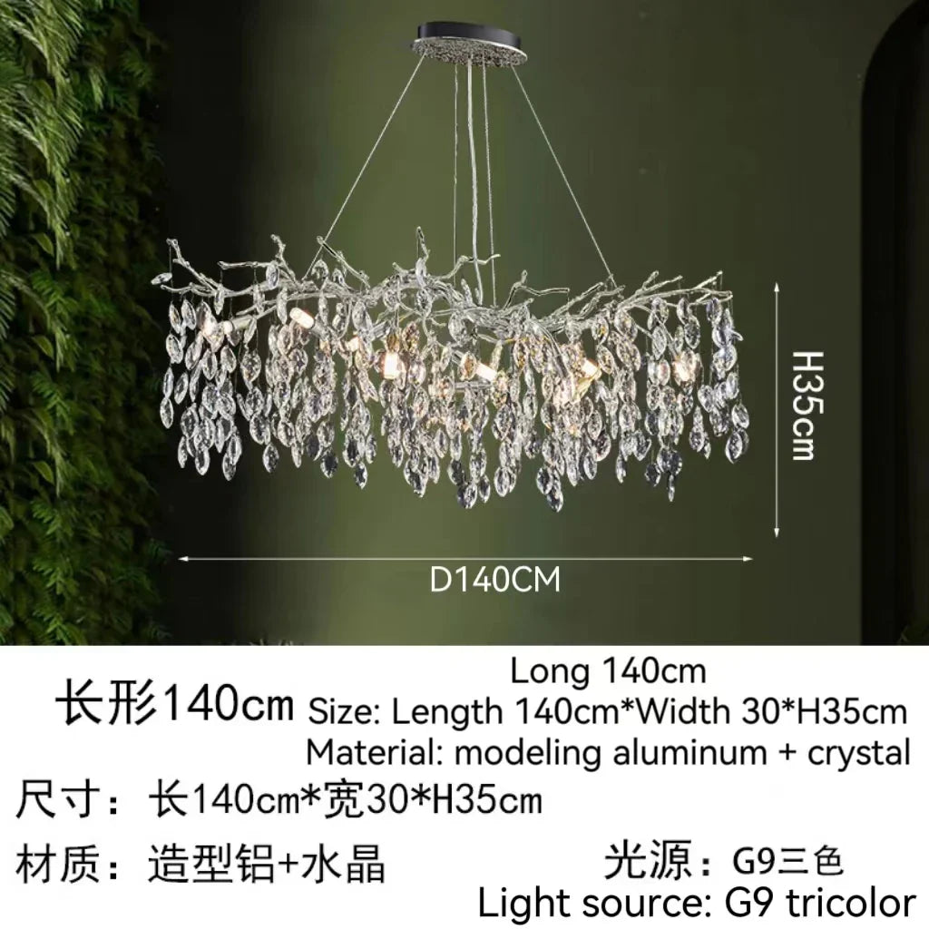 Golden Crystal Tree Chandelier, Luxury Matte Aluminum Art Ceiling Light for Living Room