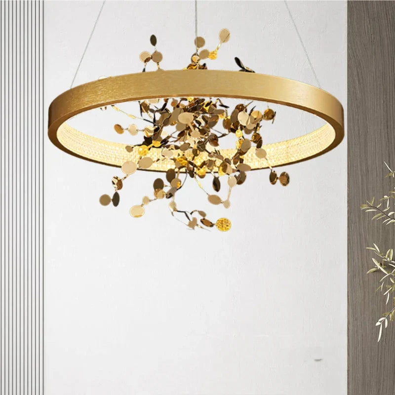 Modern Stainless Steel Ring Pendant Lighting for Home Decorución