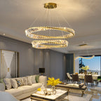 Gold Plated Steel Ring Pendant Lamp with Dimmable LED Lights and K9 Crystals