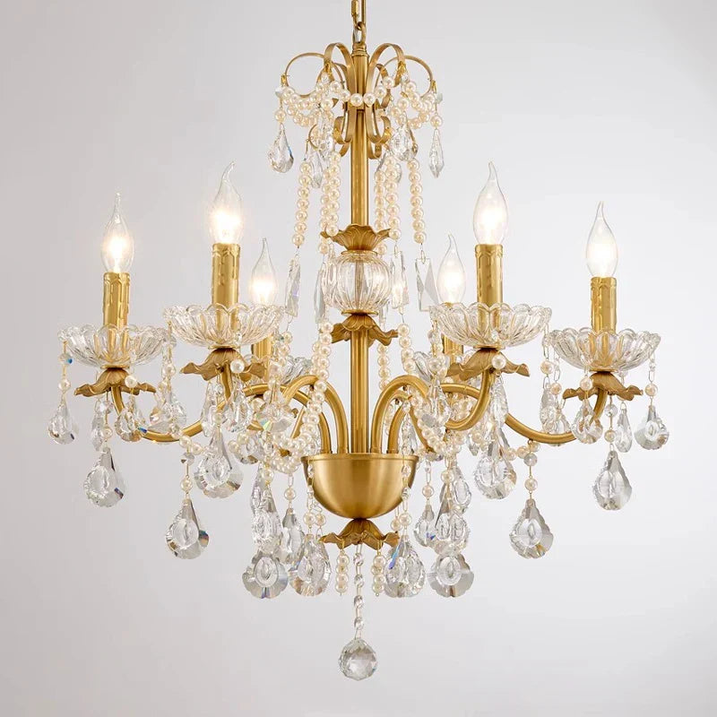 Gold Brass Crystal Chandelier - Luxurious Candle Lights for Villa Living Room