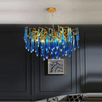Blue Crystal Chandelier: Luxe Living Room LED Lighting