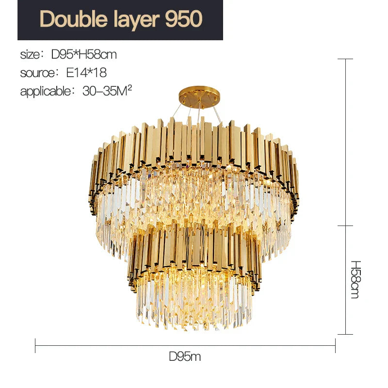 Stainless Steel Crystal Chandelier for Duplex Building, Hotel, Club and Living Room