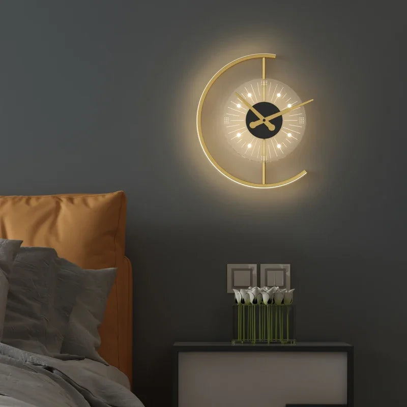 Nordic Wall Lamp Clock Modern Silent Bedroom Decor Lighting