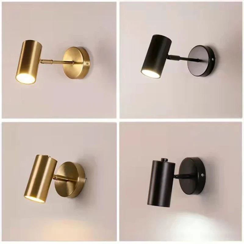 Nordic Bedroom Wall Sconce Lamp Rotating Spotlight in Gold Black