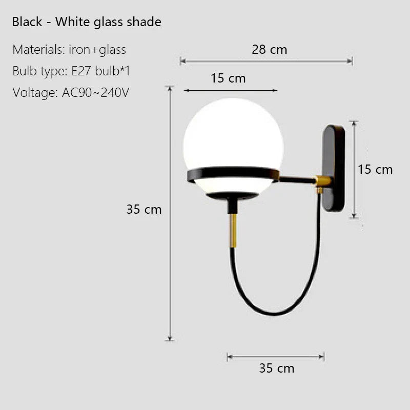 Glass Shade Wall Sconce Lamps for Hotel Bedroom LED Lights