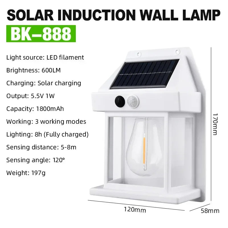 Solar Tungsten Filament Wall Lamp - Waterproof Garden Light