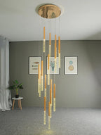 Modern Gold Crystal LED Staircase Chandelier for Large Hallway Lobby Loft