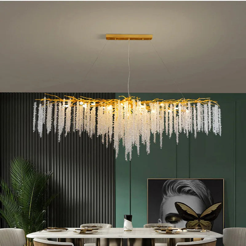 Modern Gold Aluminium Crystal Chandelier LED Pendant Light Fixture