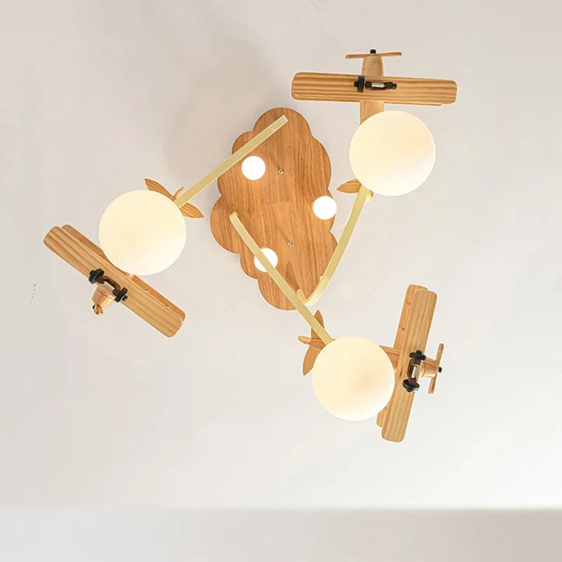 Wooden Plane Nursery Ceiling Light for Kids Room LED Chandelier