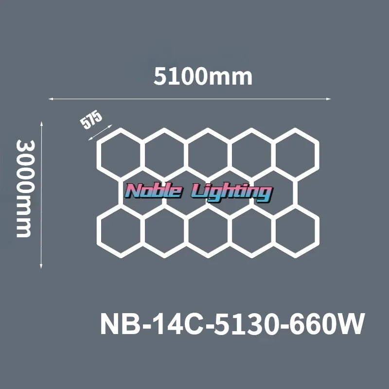 Hexagon Ceiling Light 6500K for Car Wash Beauty Garage Wall with Honeycomb Design