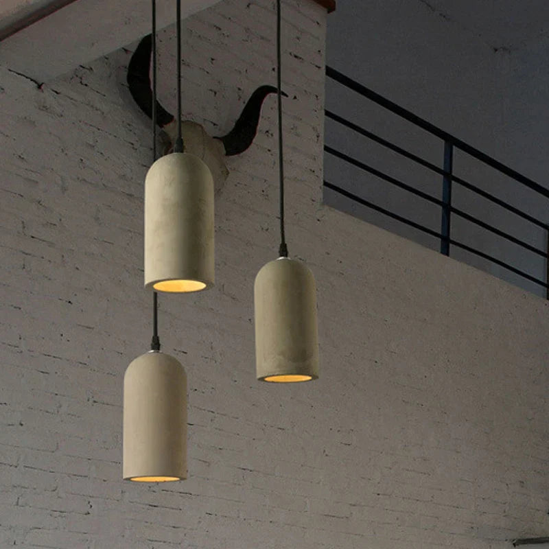 Cement Pendant Lamp: Vintage LED Hanging Light for Dining Room and Cafe