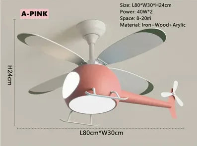 Helicopter Ceiling Fan Chandeliers: Nordic Creative Kids Room Decor Lamp