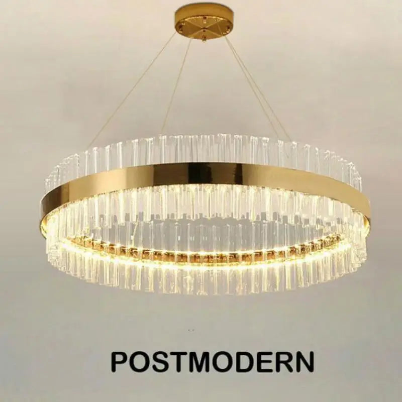 LED Crystal Pendant Light: Modern Nordic Round Chandelier with Dimmable Gold Finish