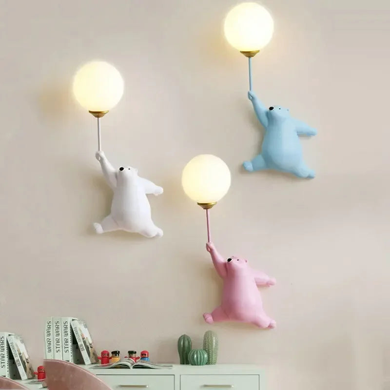 Kids Bear Wall Light Moon Decor for Girl Bedroom