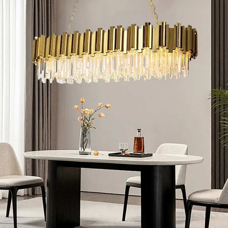 Gold Crystal Chandelier: Modern Luxury LED Pendant Lights for Living, Dining, Bedroom Decor
