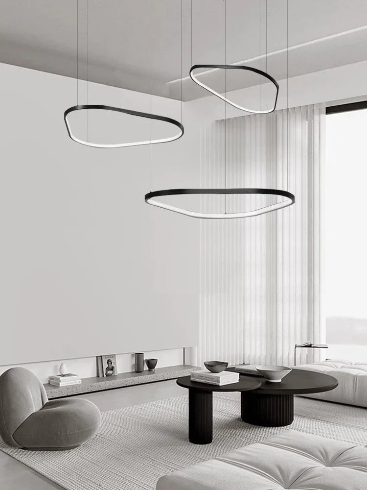 Geometric Ring LED Chandelier: Nordic Minimalist Pendant Light for Living, Dining, Bedroom