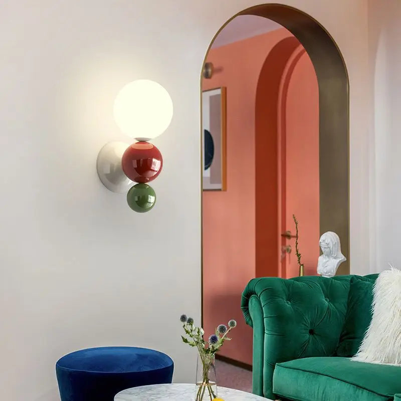 LED Wall Light Red Green White Metal Kids Room Lamp White Acrylic Ball