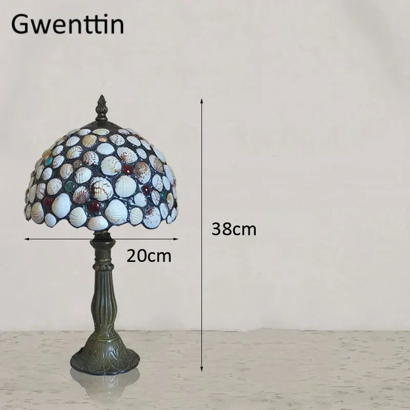Stained Glass Shell Tiffany Table Lamp for Home Bedroom Lighting Fixtures