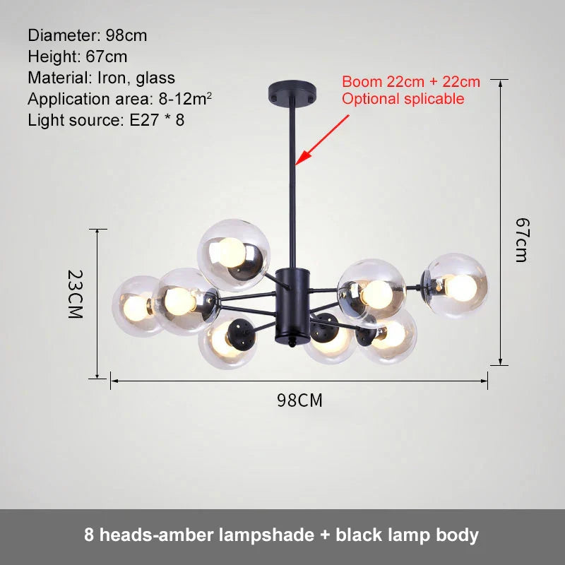 Glass Ball LED Chandelier for Bedroom and Dining Room