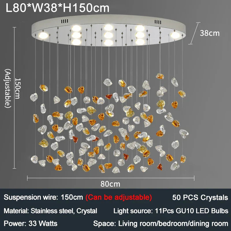 Colorful Crystal Stone Chandelier - Oval Lustre LED Home Decor Lighting