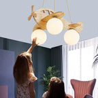 Wooden Airplane Chandelier for Boy's Room & Kindergarten - Creative & Modern Cartoon Lights