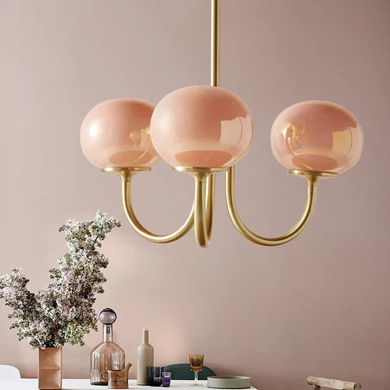 Modern Pink White Glass Ball Pendant Chandelier Cream Stylish Lighting