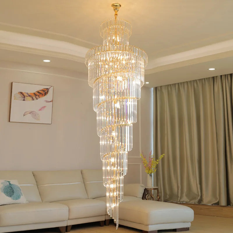 Crystal Spiral Chandelier | Elegant Long Pendant Light for Hotel Lobby & Sales Hall