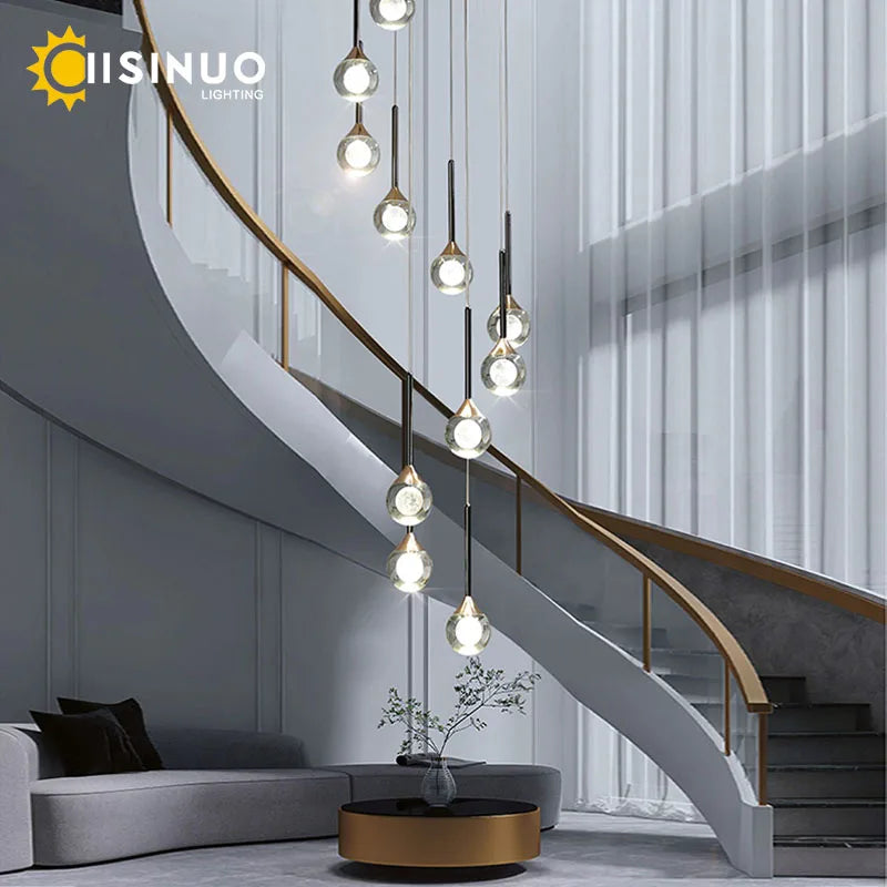 Gold Crystal Raindrop Chandelier for Staircase Foyer