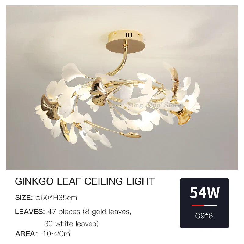 Ginkgo Leaf Bedroom Lamp: Post-modern Romantic Art Ceiling Light for Master Bedroom