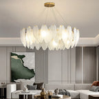 Gold Feather Chandelier LED Pendant Light for Home Decor