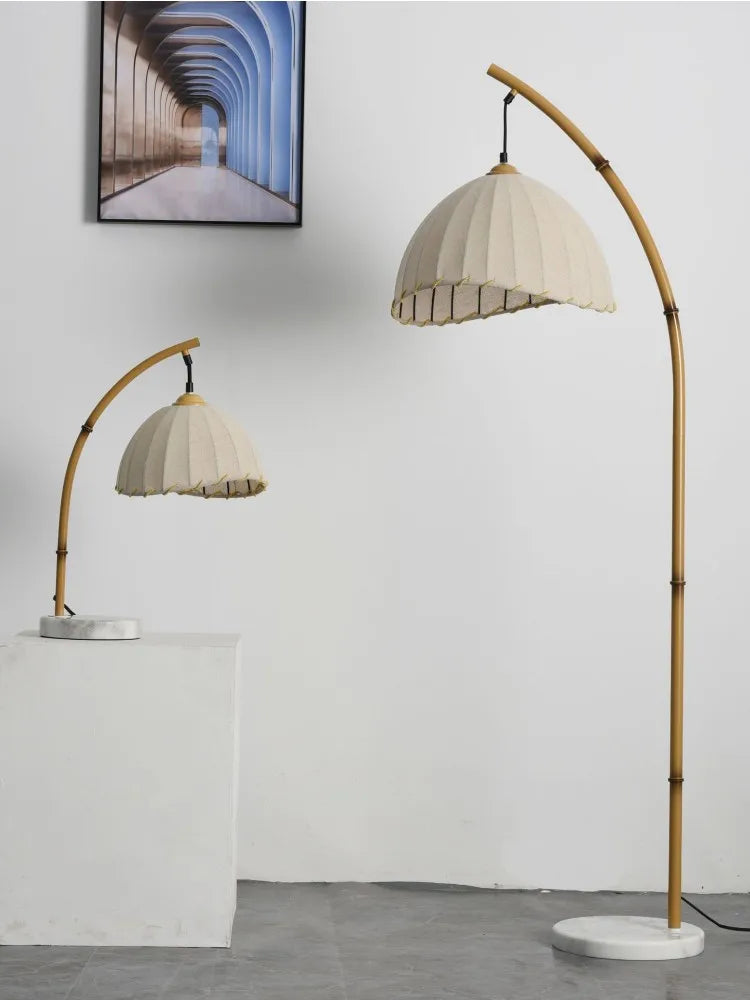 Wabi Sabi Bamboo Canvas LED Floor Lamp - Nordic Minimalist Design