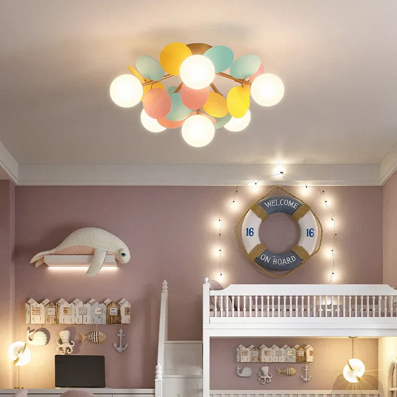 Kids' Room Glass Ball Chandelier, Modern LED Ceiling Light Fixture