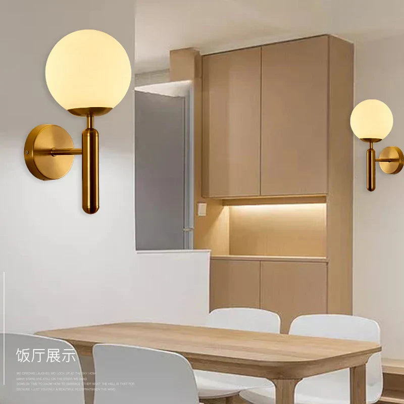 Modern Gold Glass Ball Wall Lamp Sconce for Dining Bathroom Bedroom Lighting