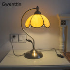 Mediterranean Tiffany Stained Glass Table Lamp LED Living Room Bedroom Vintage Fixtures
