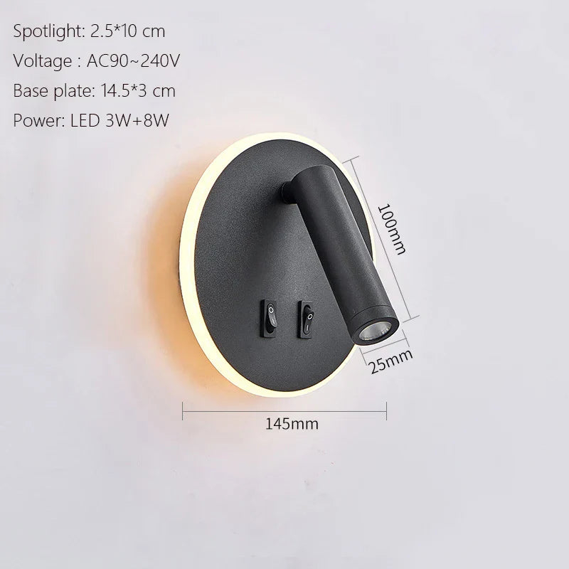LED Wall Lamp USB Charging Bedroom Hotel Bedside Reading Sconce Switch