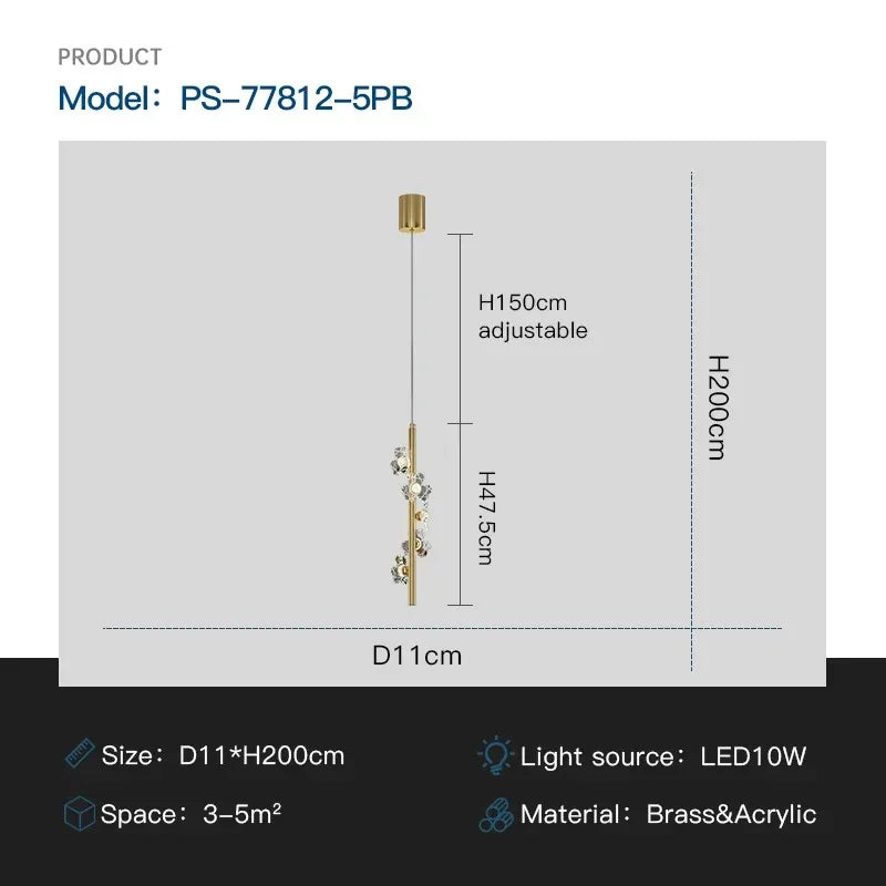 Luxury Copper Acrylic Flower Pendant Light for Home and Cafe Decor